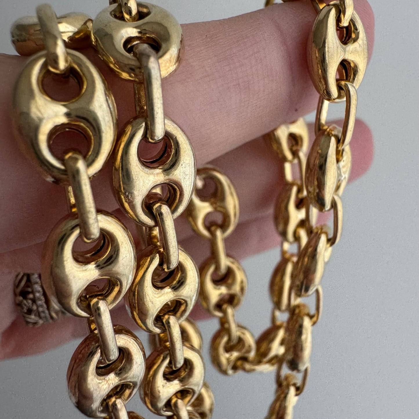 reimagined V I N T A G E // modern day watch chain / re-worked gold over sterling silver puffy mariner link chain / 18.5", 28.3g