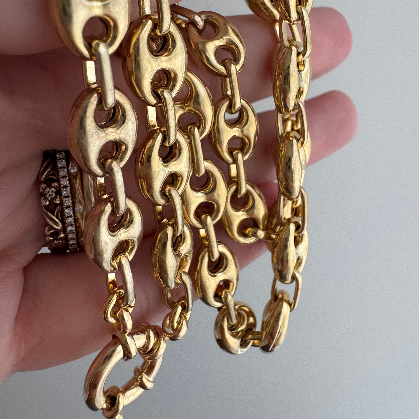 reimagined V I N T A G E // modern day watch chain / re-worked gold over sterling silver puffy mariner link chain / 18.5", 28.3g