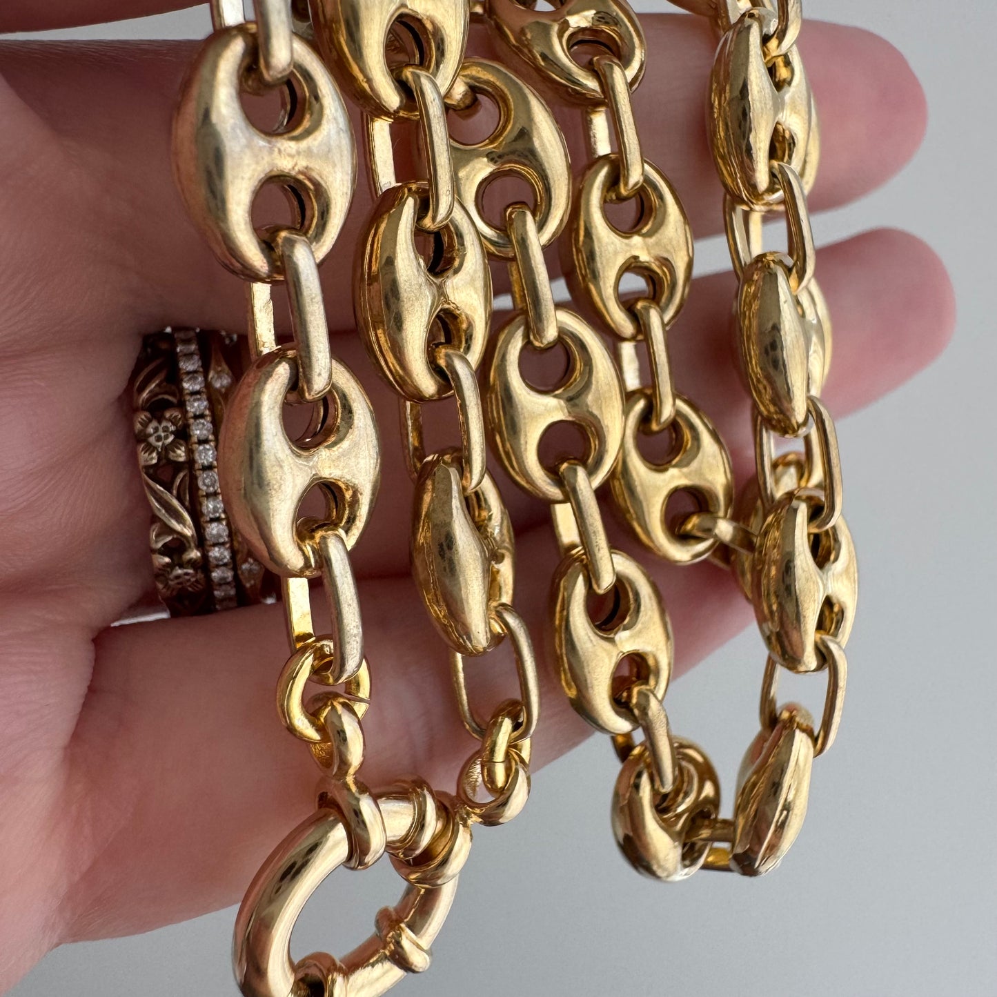 reimagined V I N T A G E // modern day watch chain / re-worked gold over sterling silver puffy mariner link chain / 18.5", 28.3g