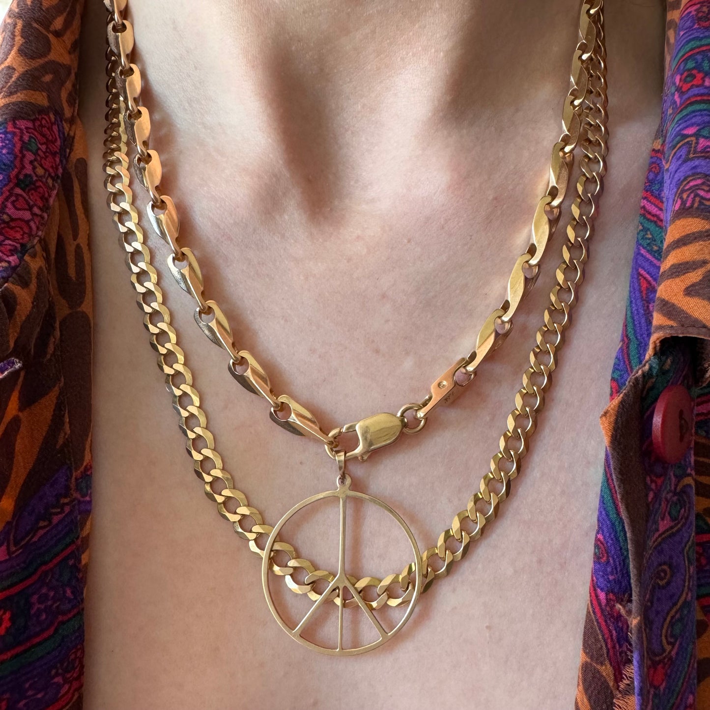 V I N T A G E // tulip geometry / 14k yellow gold fancy link necklace chain / 18.25", 47.5g