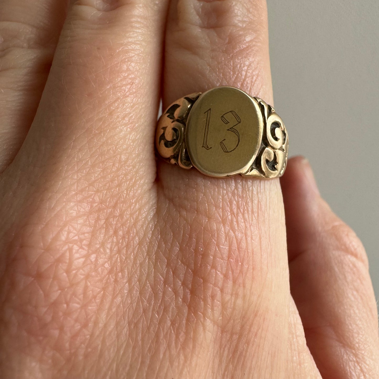 reimagined A N T I Q U E // lucky 13 / victorian 10k rosy yellow gold signet ring / size 8