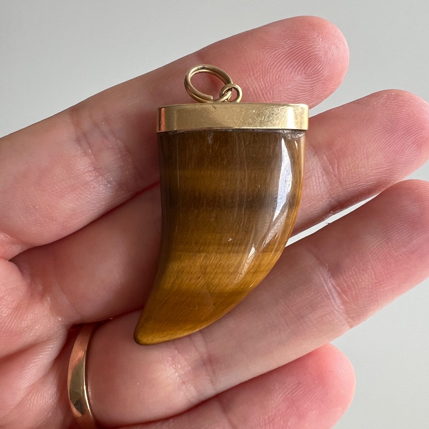 V I N T A G E // like a tusk / 14k and tigers eye mid century tusk / a pendant