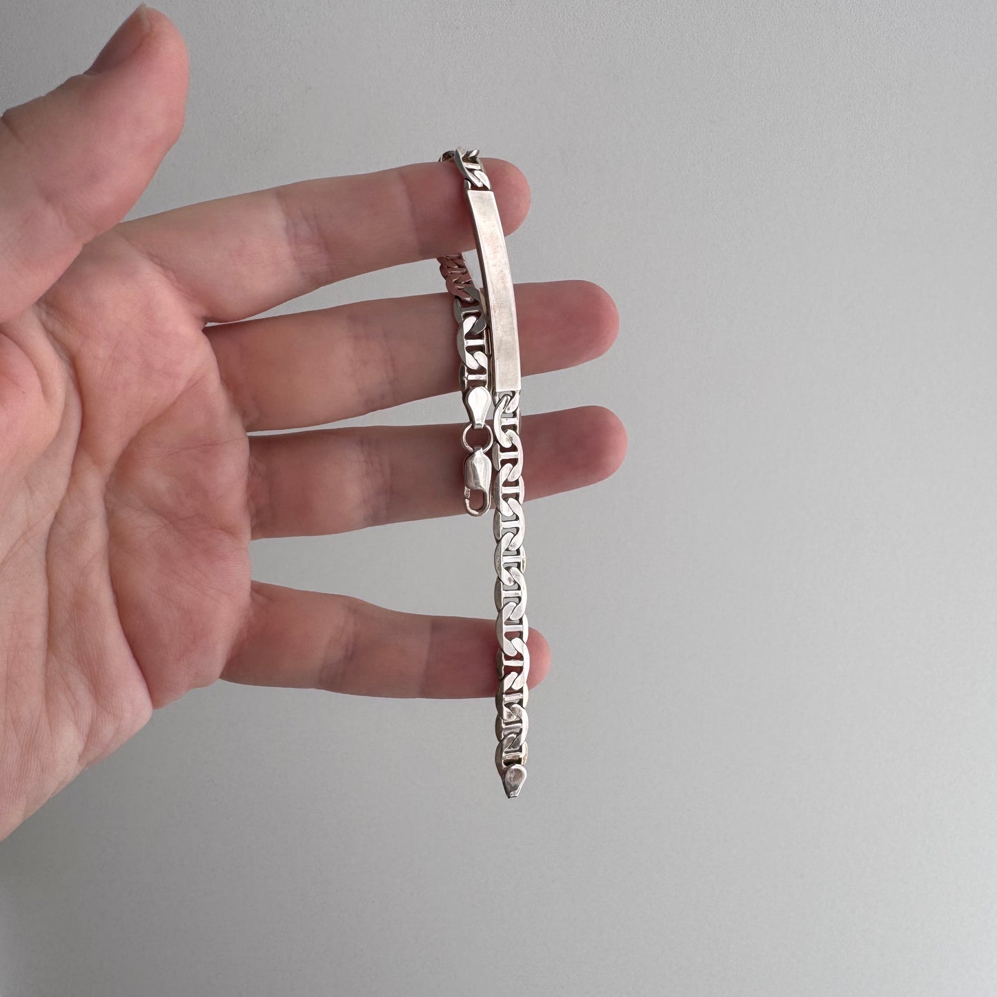 V I N T A G E // blank slate // sterling silver ID bracelet with flat anchor chain / 7", 8.1g