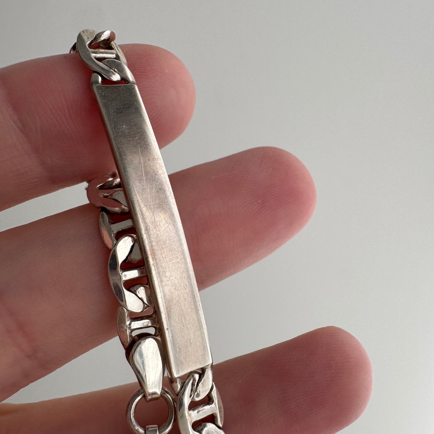 V I N T A G E // blank slate // sterling silver ID bracelet with flat anchor chain / 7", 8.1g