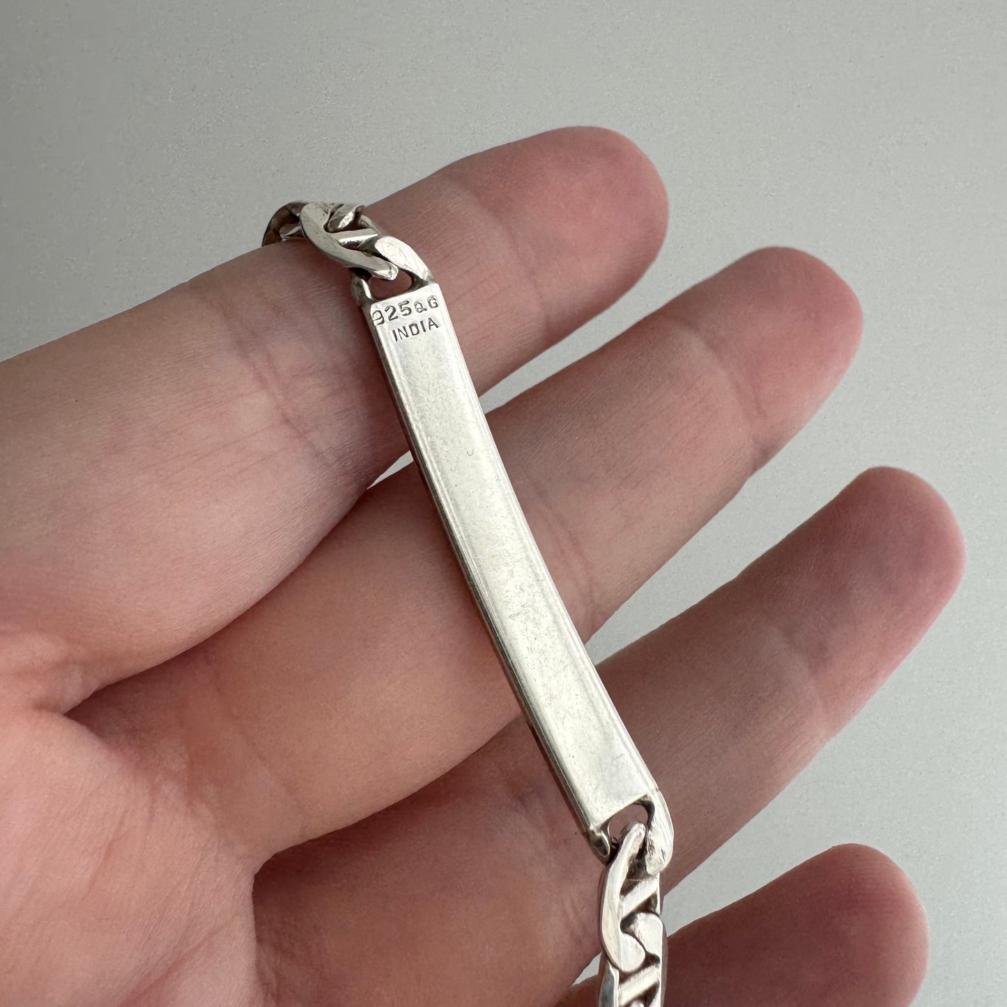 V I N T A G E // blank slate // sterling silver ID bracelet with flat anchor chain / 7", 8.1g