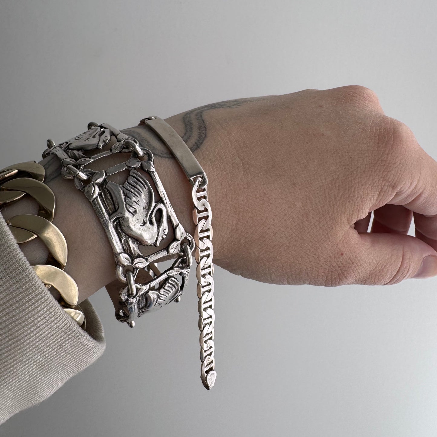 V I N T A G E // blank slate // sterling silver ID bracelet with flat anchor chain / 7", 8.1g