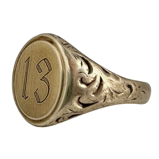 reimagined A N T I Q U E // lucky 13 / edwardian 10k yellow gold signet ring / size 6