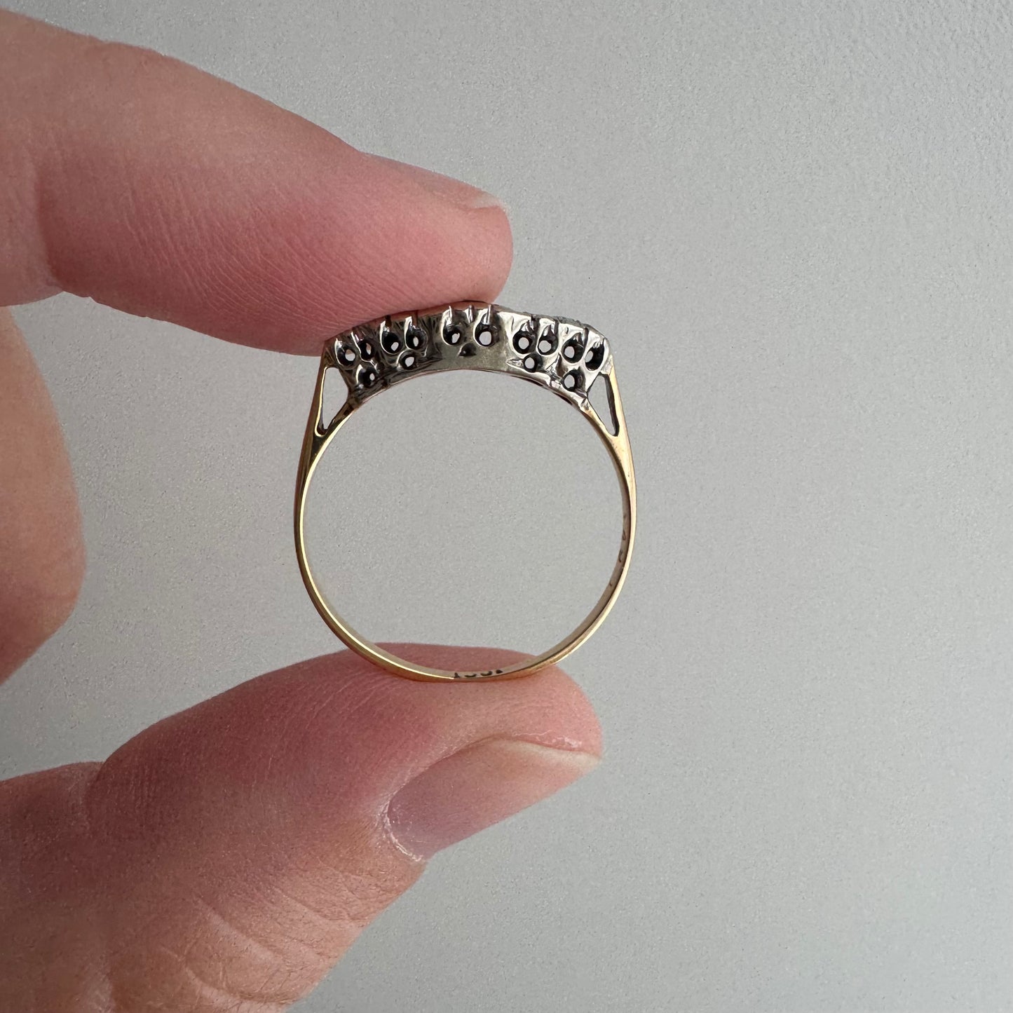 A N T I Q U E // 1920s does 1910s / Edwardian style 18k and diamond five stone boat ring / size 6.25