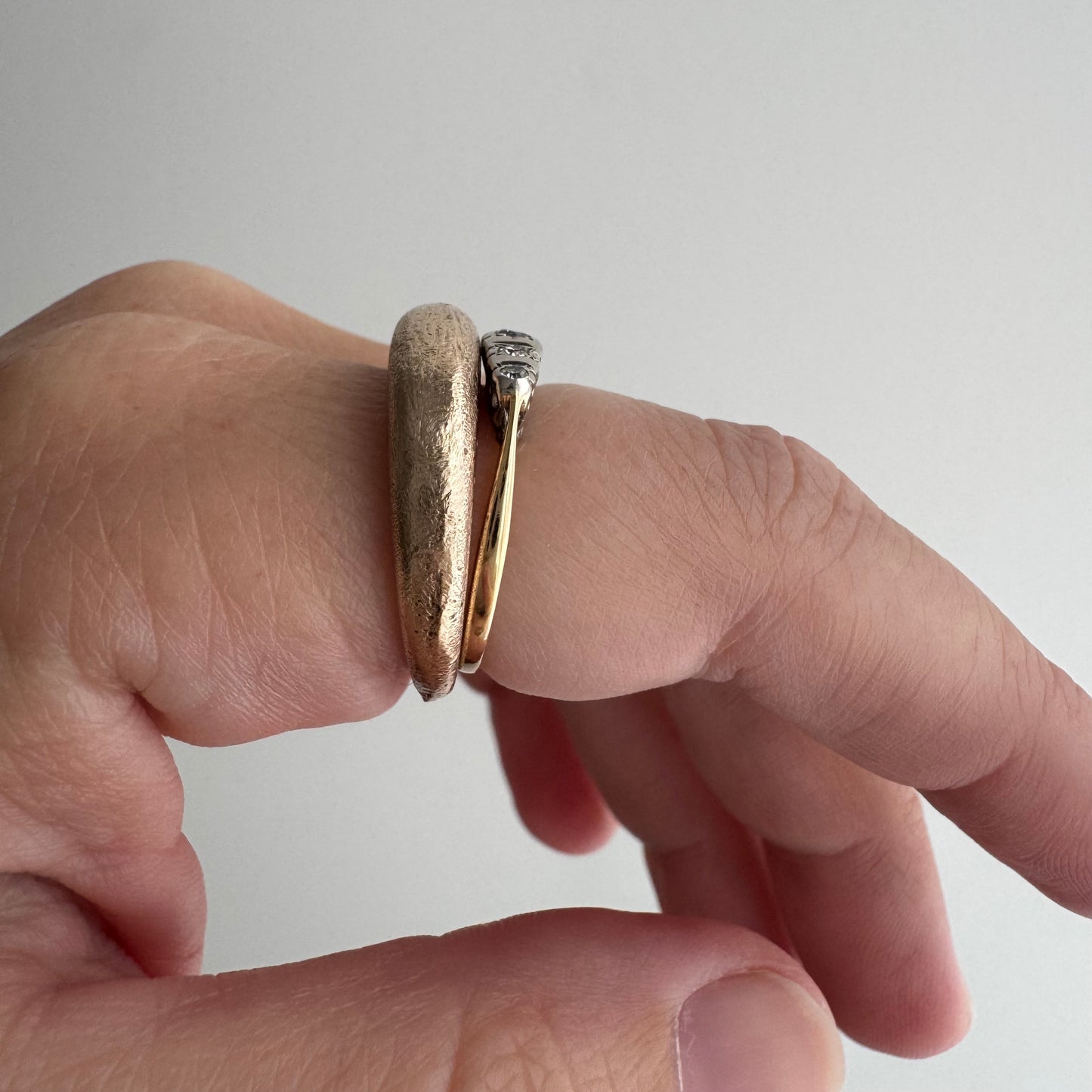 A N T I Q U E // 1920s does 1910s / Edwardian style 18k and diamond five stone boat ring / size 6.25