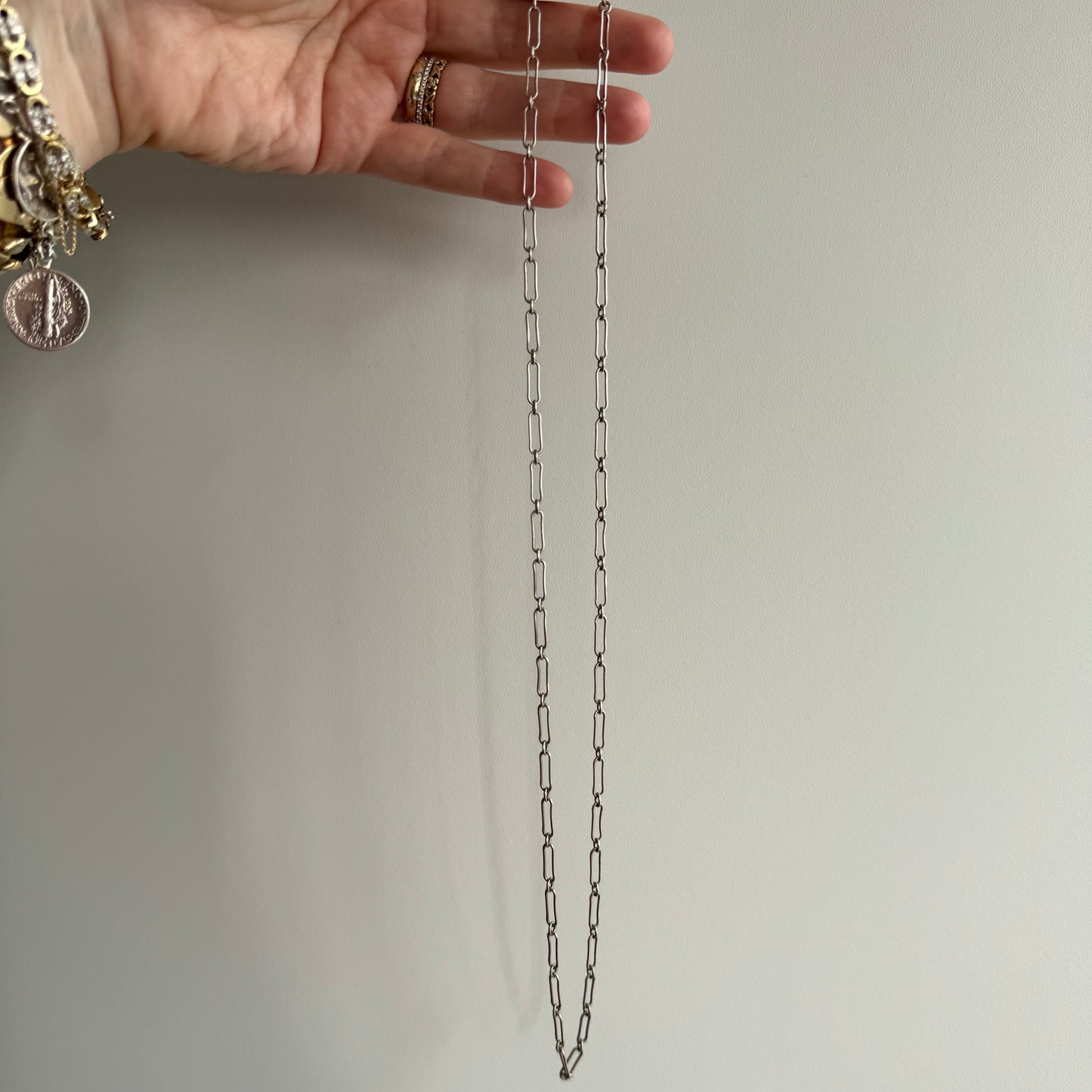 V I N T A G E // trombone paperclip / sterling silver long and short link chain / 24", 7g