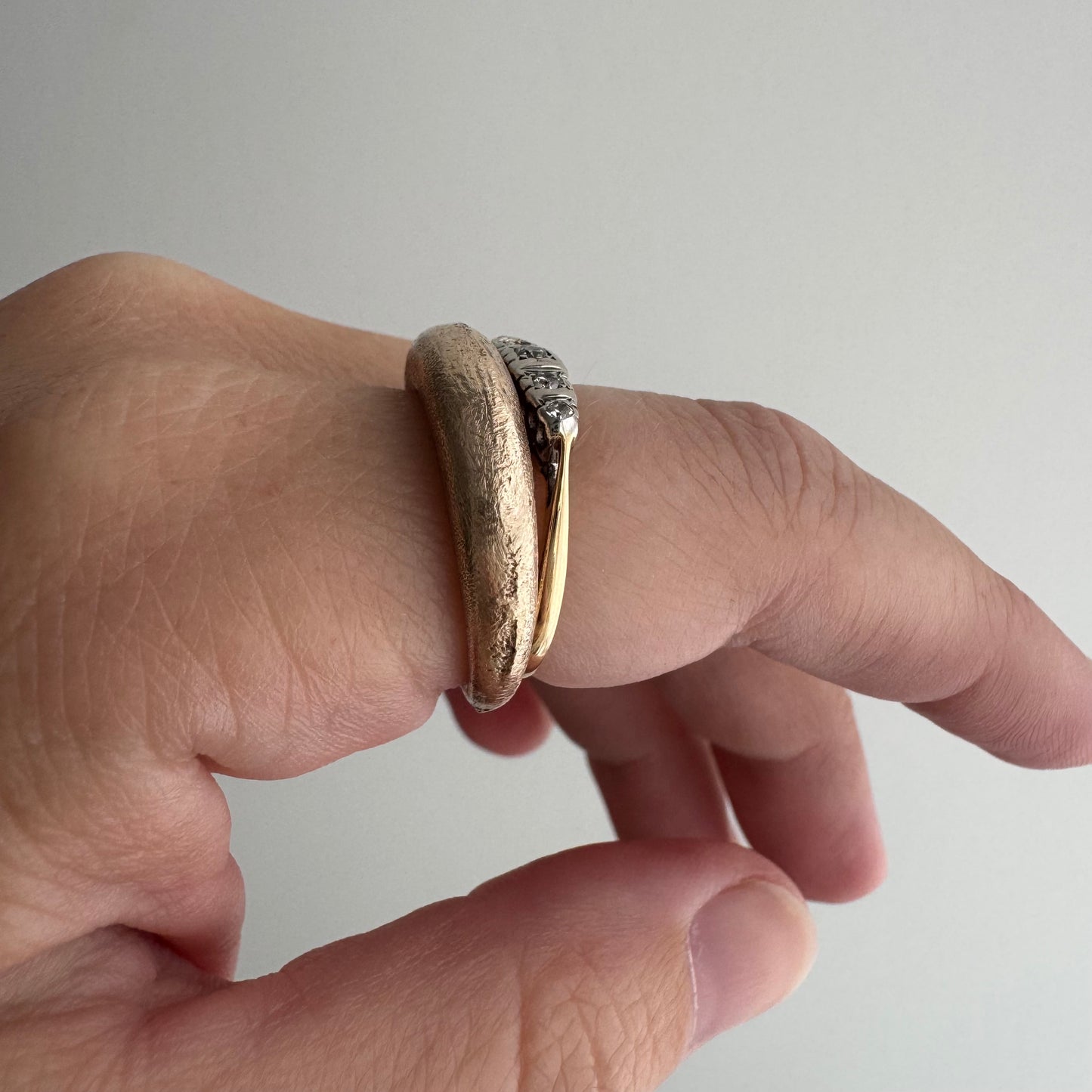 A N T I Q U E // 1920s does 1910s / Edwardian style 18k and diamond five stone boat ring / size 6.25