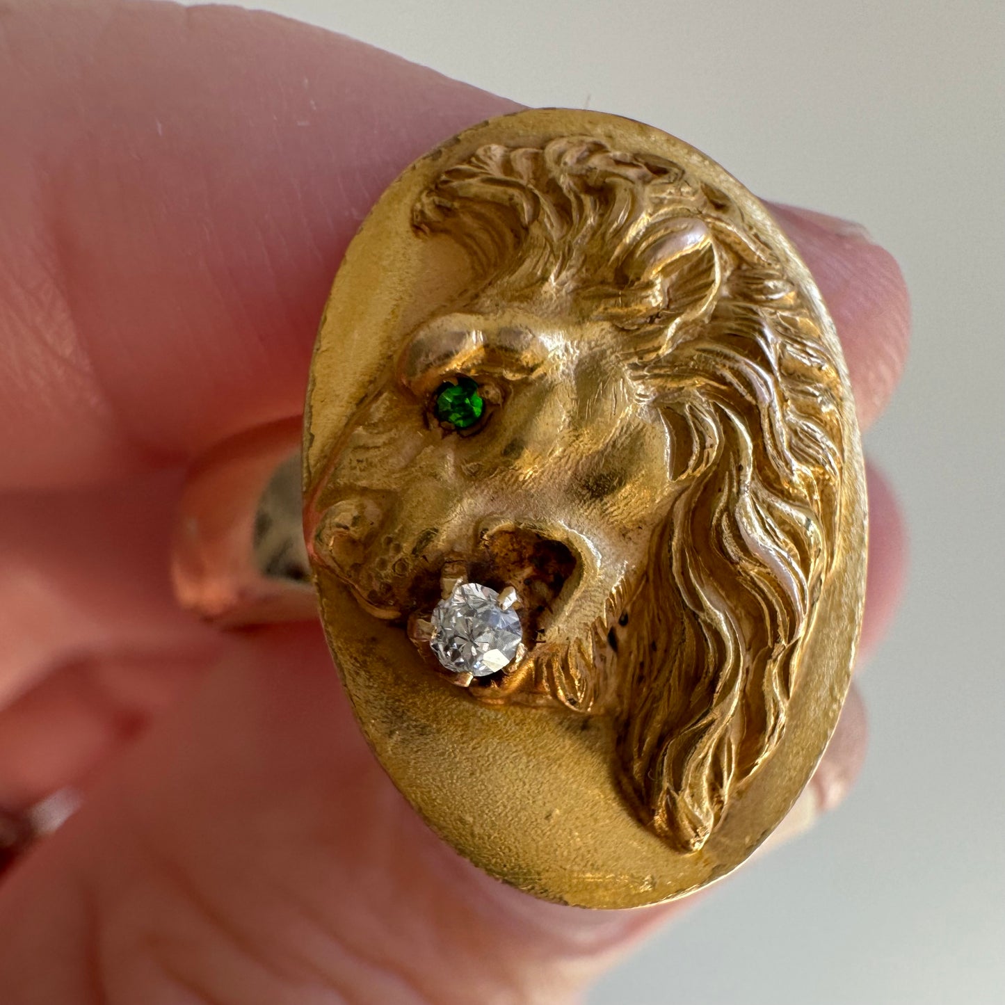 reimagined A N T I Q U E // main mane / 14k and diamond lion cufflink conversion ring / size 6.5ish