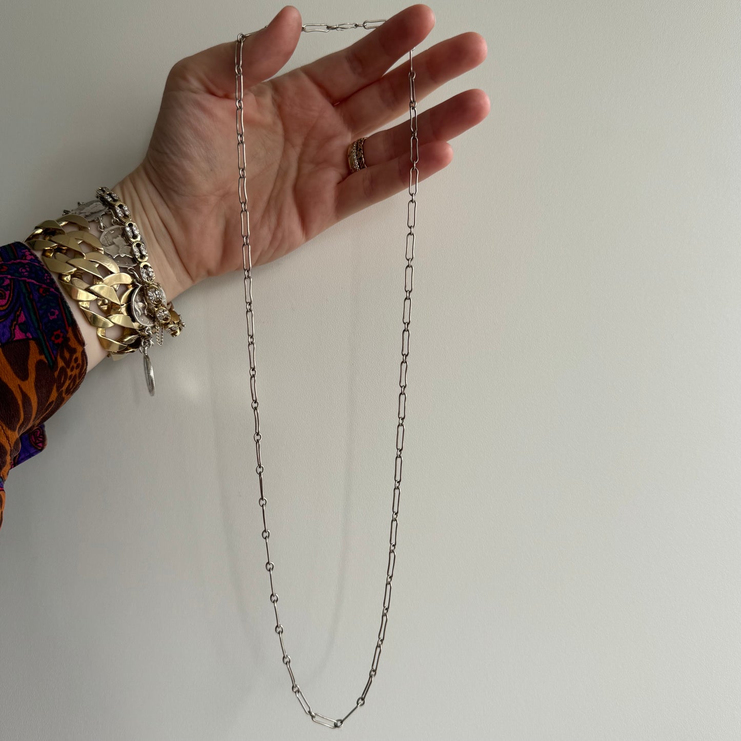 V I N T A G E // trombone paperclip / sterling silver long and short link chain / 24", 7g