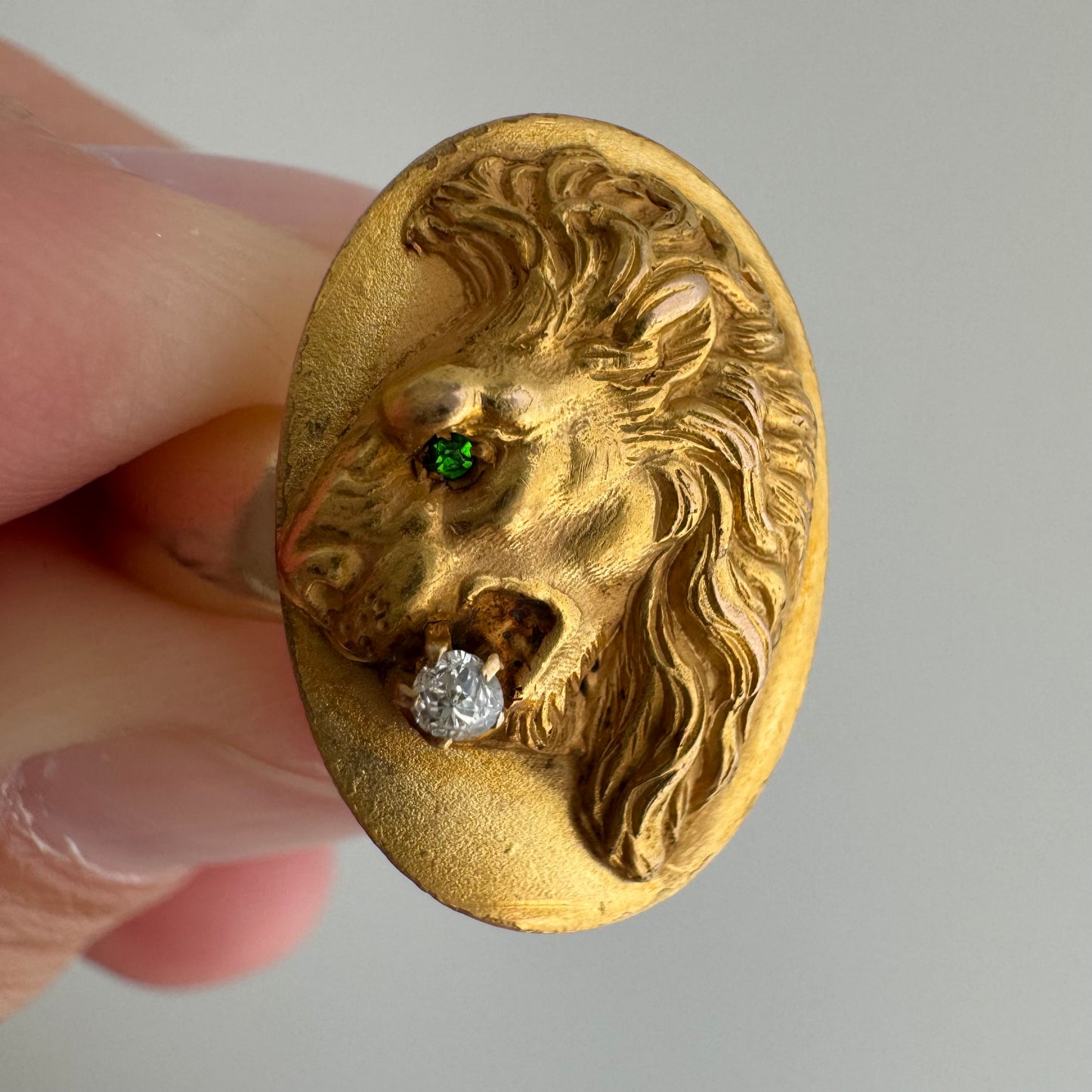 reimagined A N T I Q U E // main mane / 14k and diamond lion cufflink conversion ring / size 6.5ish