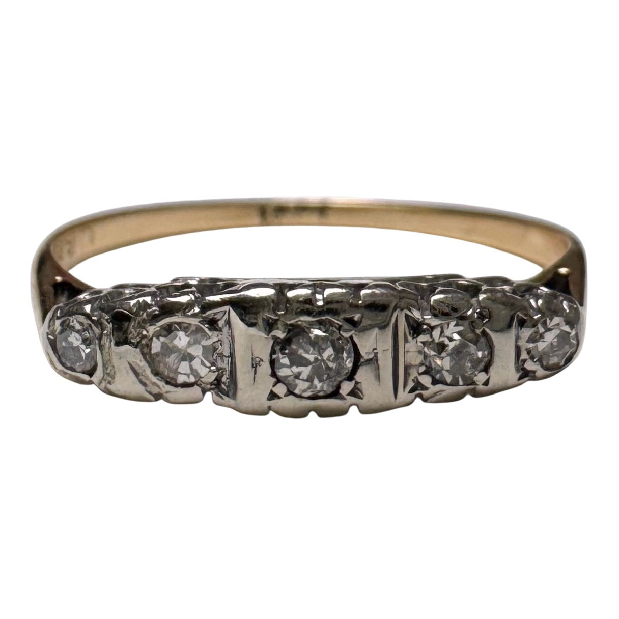 A N T I Q U E // 1920s does 1910s / Edwardian style 18k and diamond five stone boat ring / size 6.25