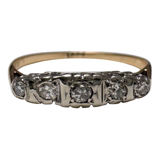 A N T I Q U E // 1920s does 1910s / Edwardian style 18k and diamond five stone boat ring / size 6.25
