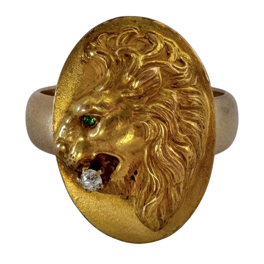 reimagined A N T I Q U E // main mane / 14k and diamond lion cufflink conversion ring / size 6.5ish