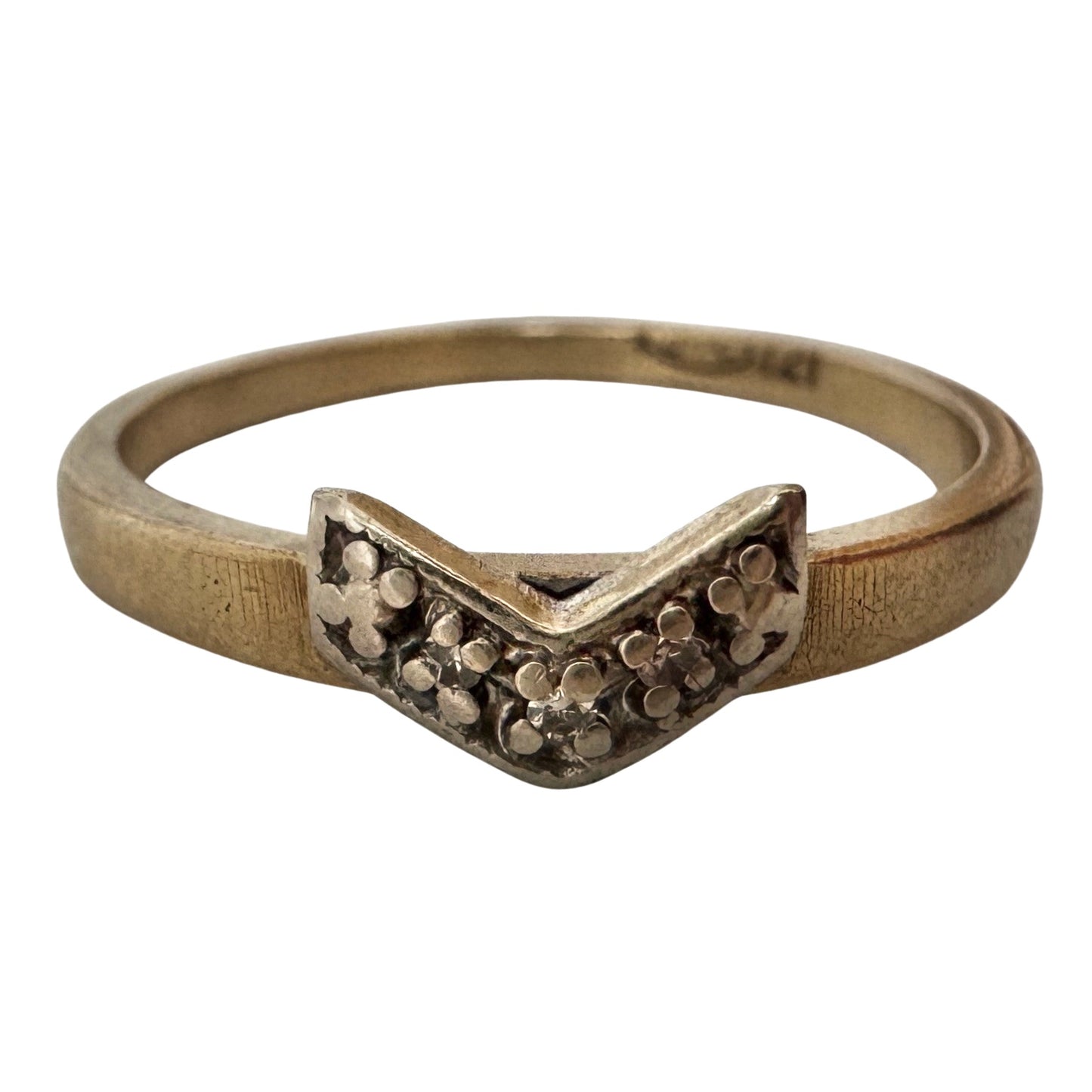 V I N T A G E // directionality / 14k yellow and white gold chevron stacking ring jacket with diamonds / size 6