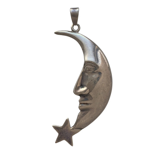 V I N T A G E // man in the moon / sterling silver crescent moon and star / a pendant