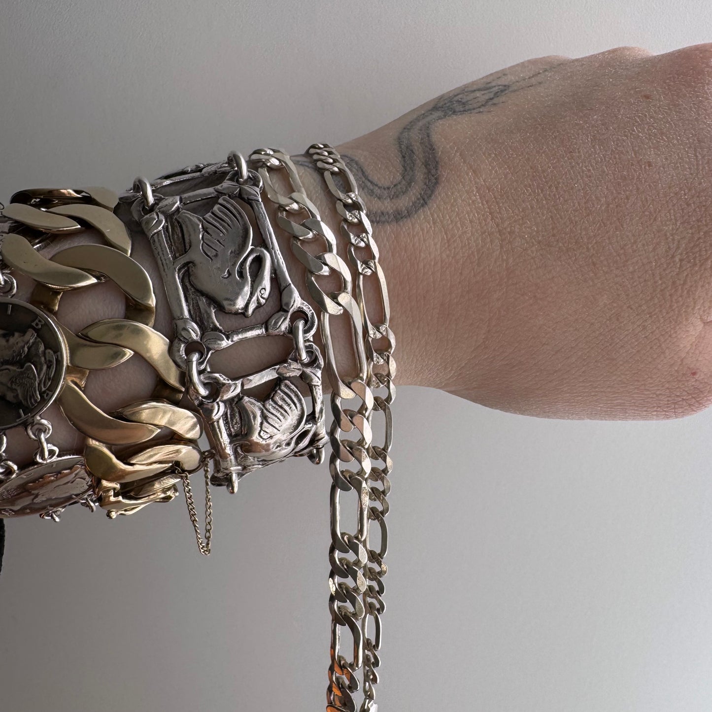 V I N T A G E // three to one / sterling silver figaro chain bracelets