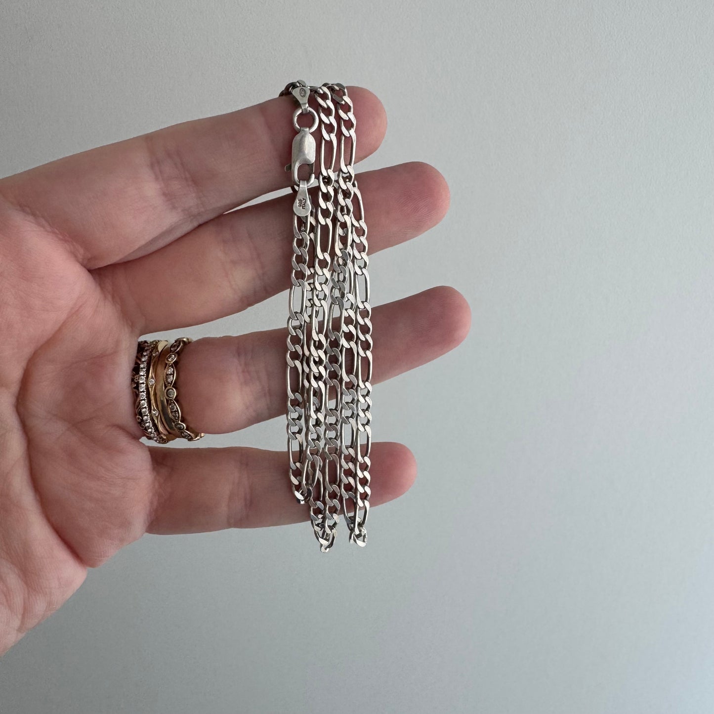 V I N T A G E // three to one / sterling silver three-to-one figaro pendant chain necklace / 20.5", 7.2g