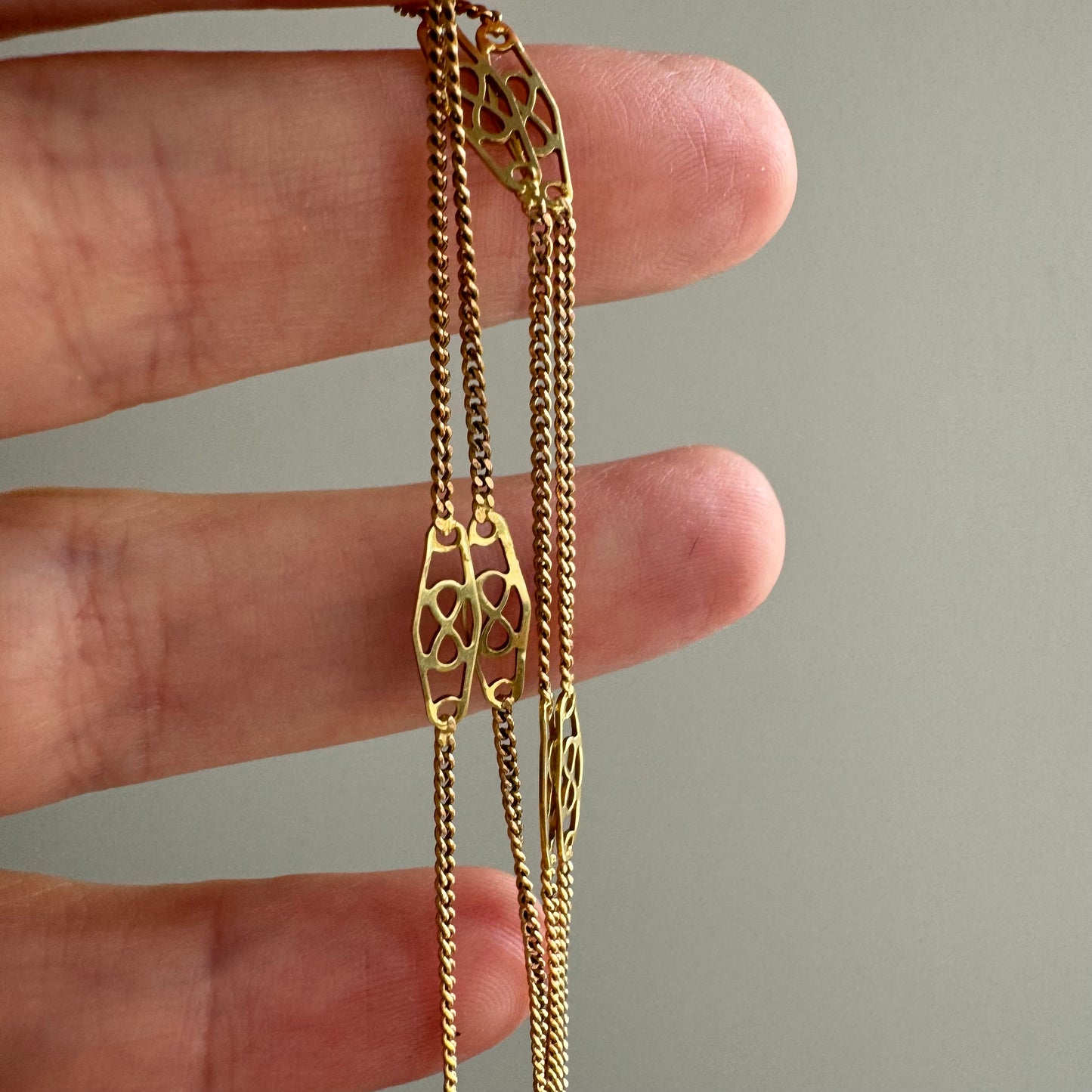 V I N T A G E // infinite X / 14k yellow gold double stranded filigree station bracelet / 7.5"