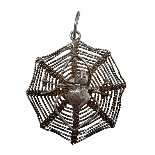 V I N T A G E // web weaver / sterling silver delicate spider on her web / a pendant