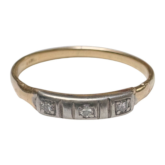 A N T I Q U E // melee magic / 14k yellow and white gold art deco trilogy diamond band / size 9