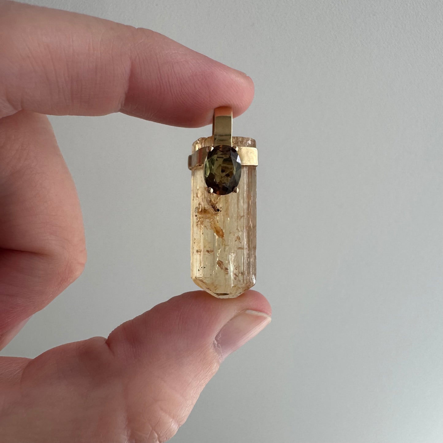 V I N T A G E // crystal magic / 14k with citrine crystal point and green brown bicolor tourmaline / a pendant