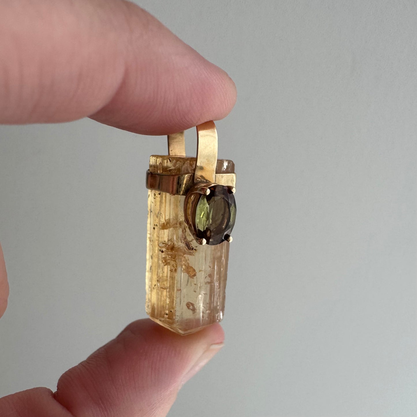 V I N T A G E // crystal magic / 14k with citrine crystal point and green brown bicolor tourmaline / a pendant