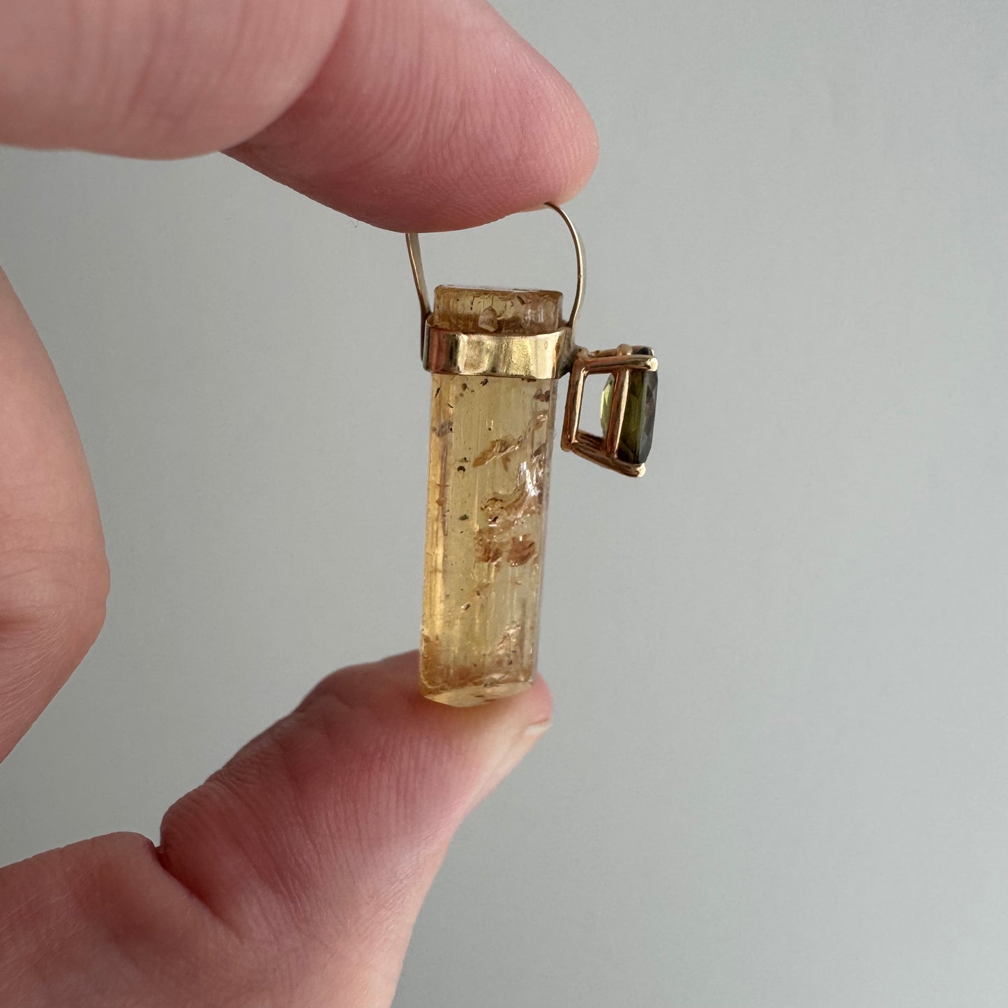 V I N T A G E // crystal magic / 14k with citrine crystal point and green brown bicolor tourmaline / a pendant