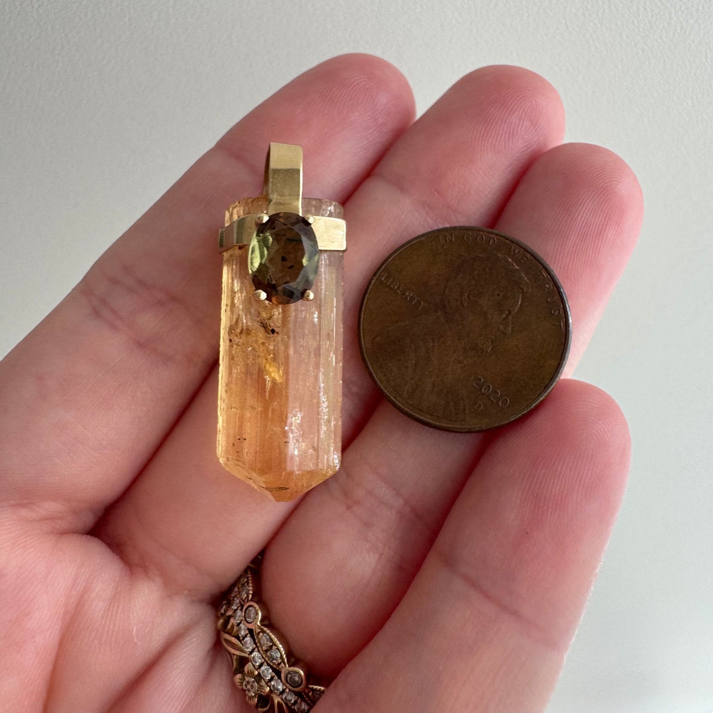 V I N T A G E // crystal magic / 14k with citrine crystal point and green brown bicolor tourmaline / a pendant