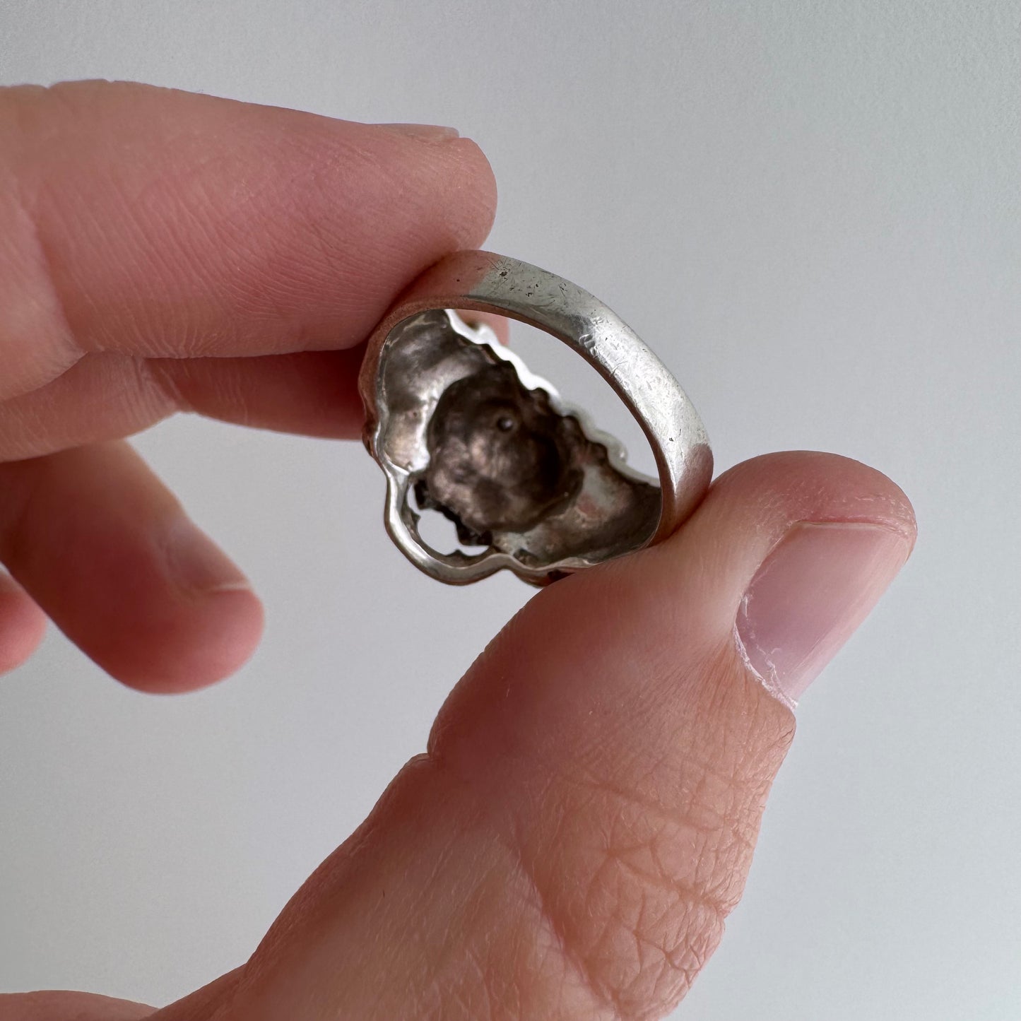 V I N T A G E // unusual roar / sterling silver lion face ring / size 5.75+