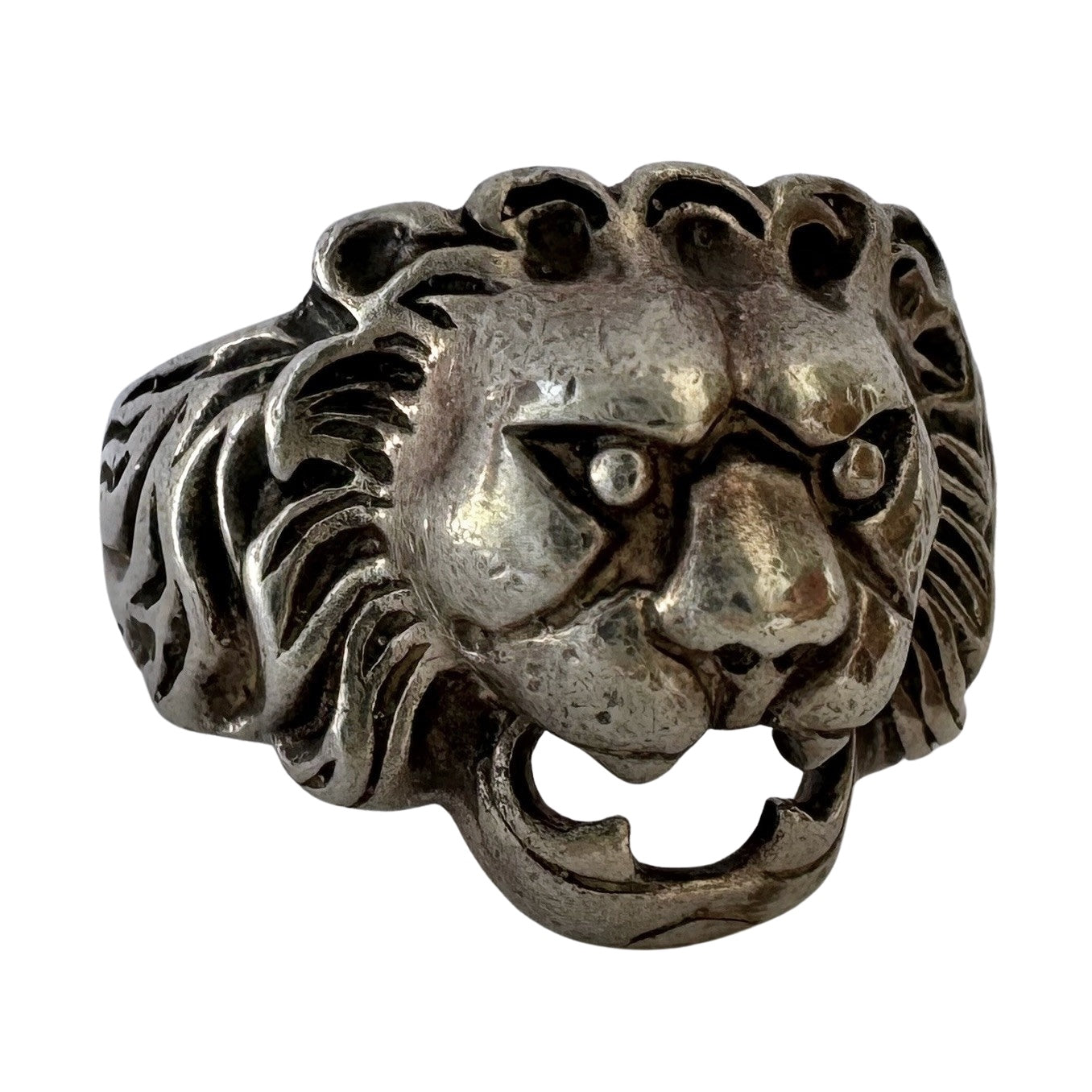 V I N T A G E // unusual roar / sterling silver lion face ring / size 5.75+