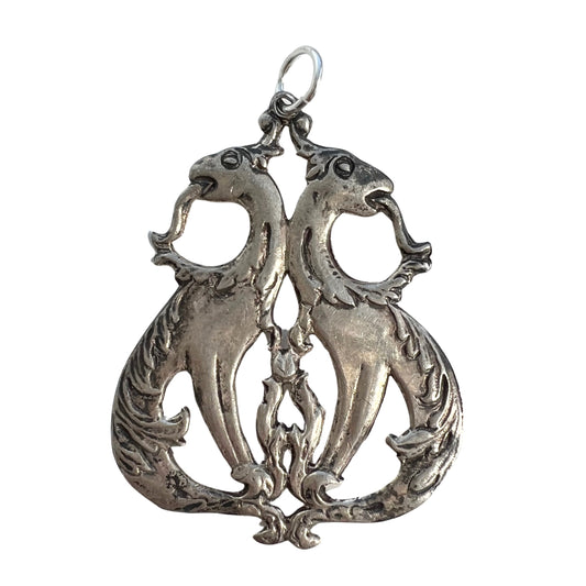 V I N T A G E // I've got your back / sterling silver dragon duo / a large pendant
