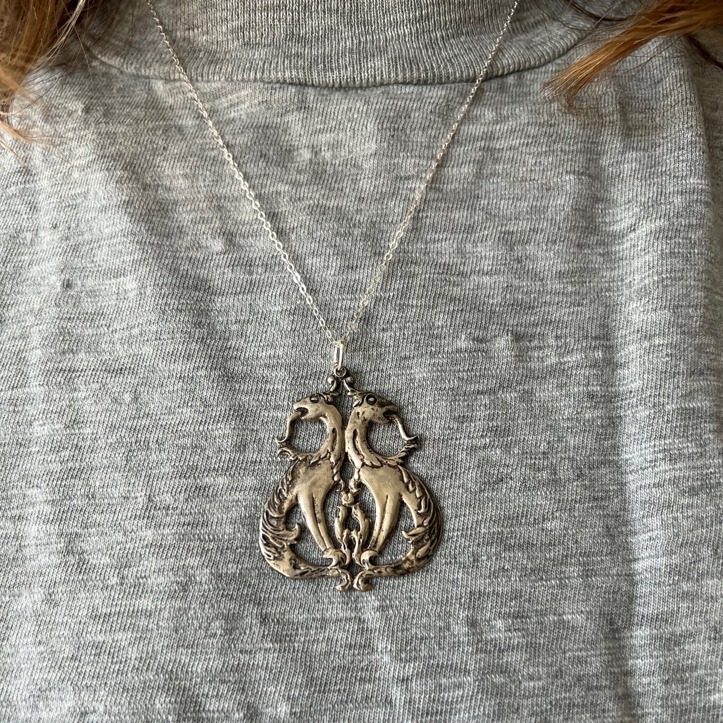 V I N T A G E // I've got your back / sterling silver dragon duo / a large pendant