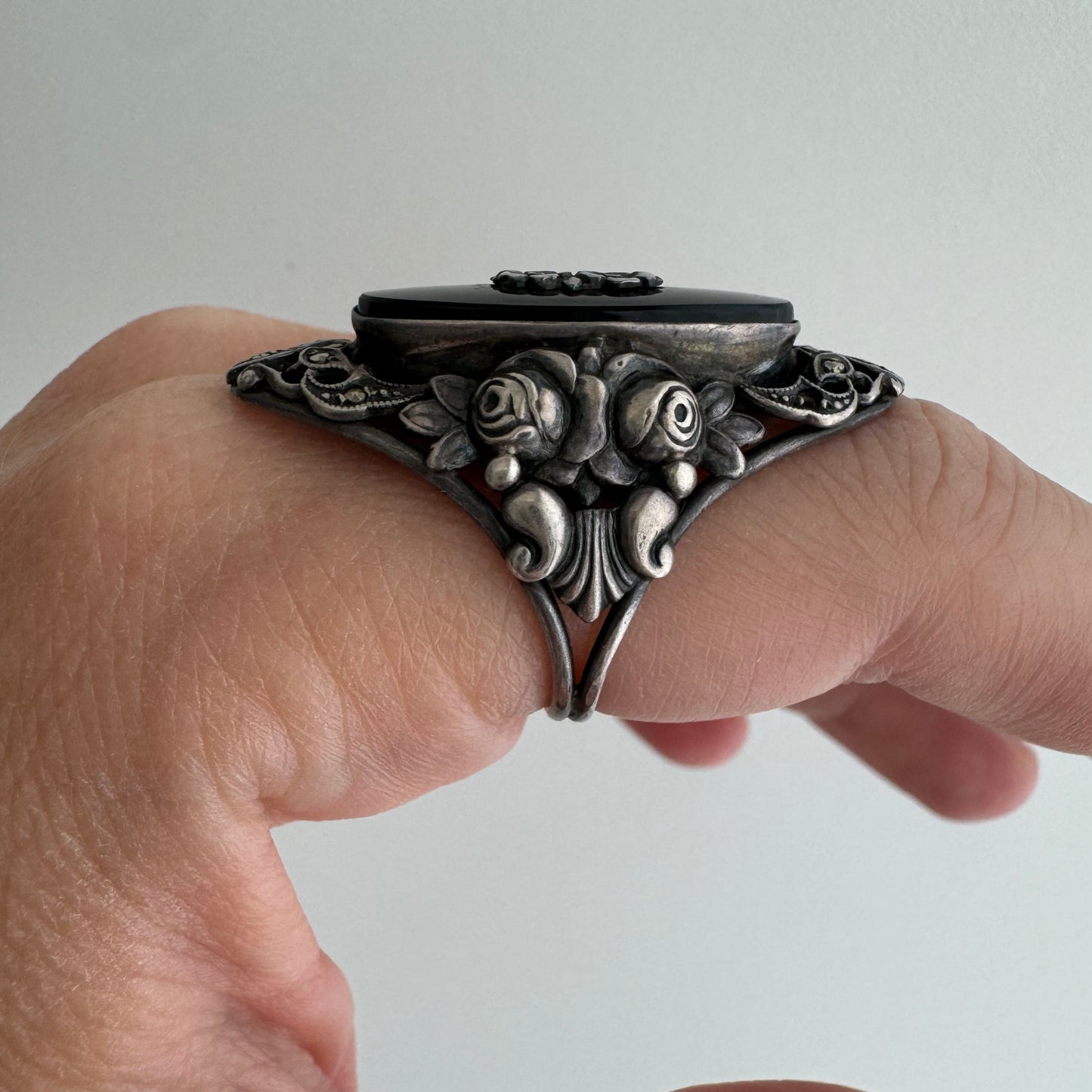 A N T I Q U E // midnight in the garden / sterling silver arts and crafts era statement ring / size 6.5