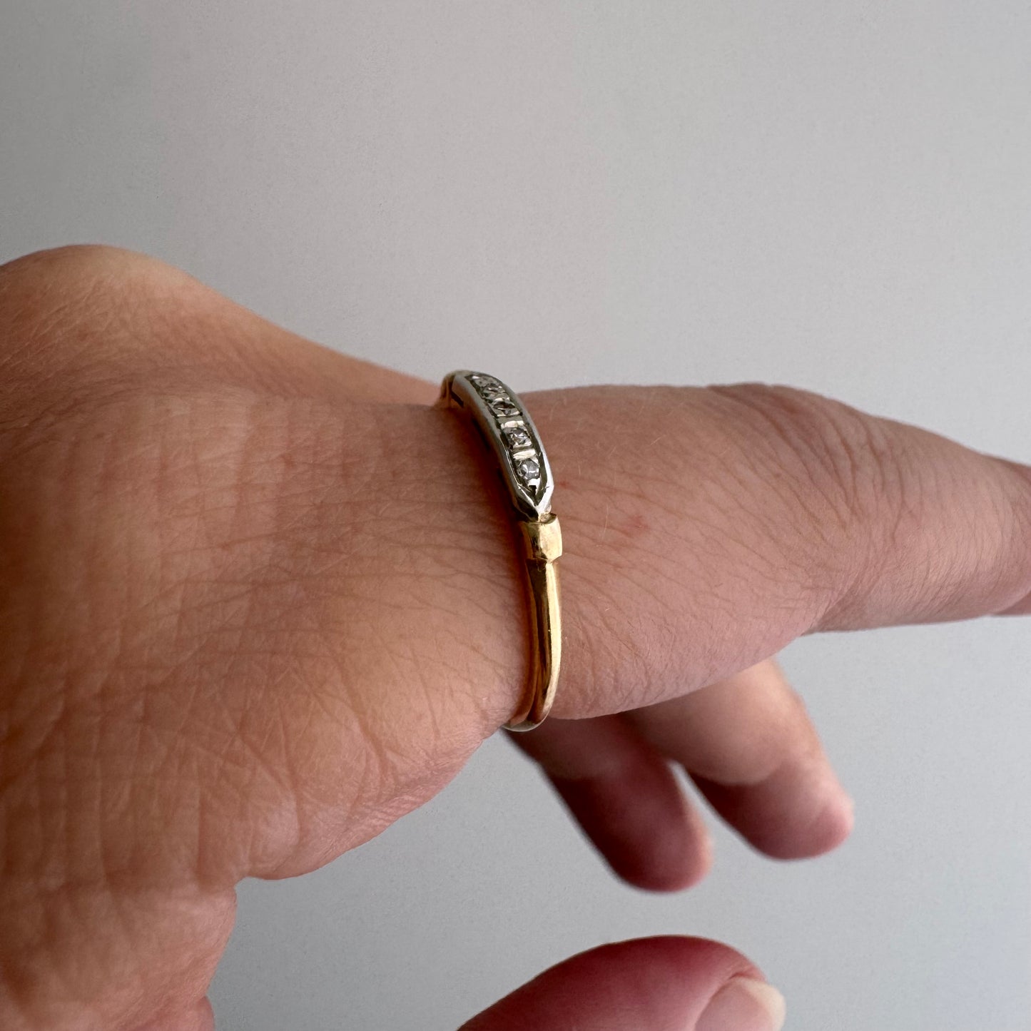 A N T I Q U E // five in a row / 14k yellow and white gold late art deco five stone boat band / size 6+