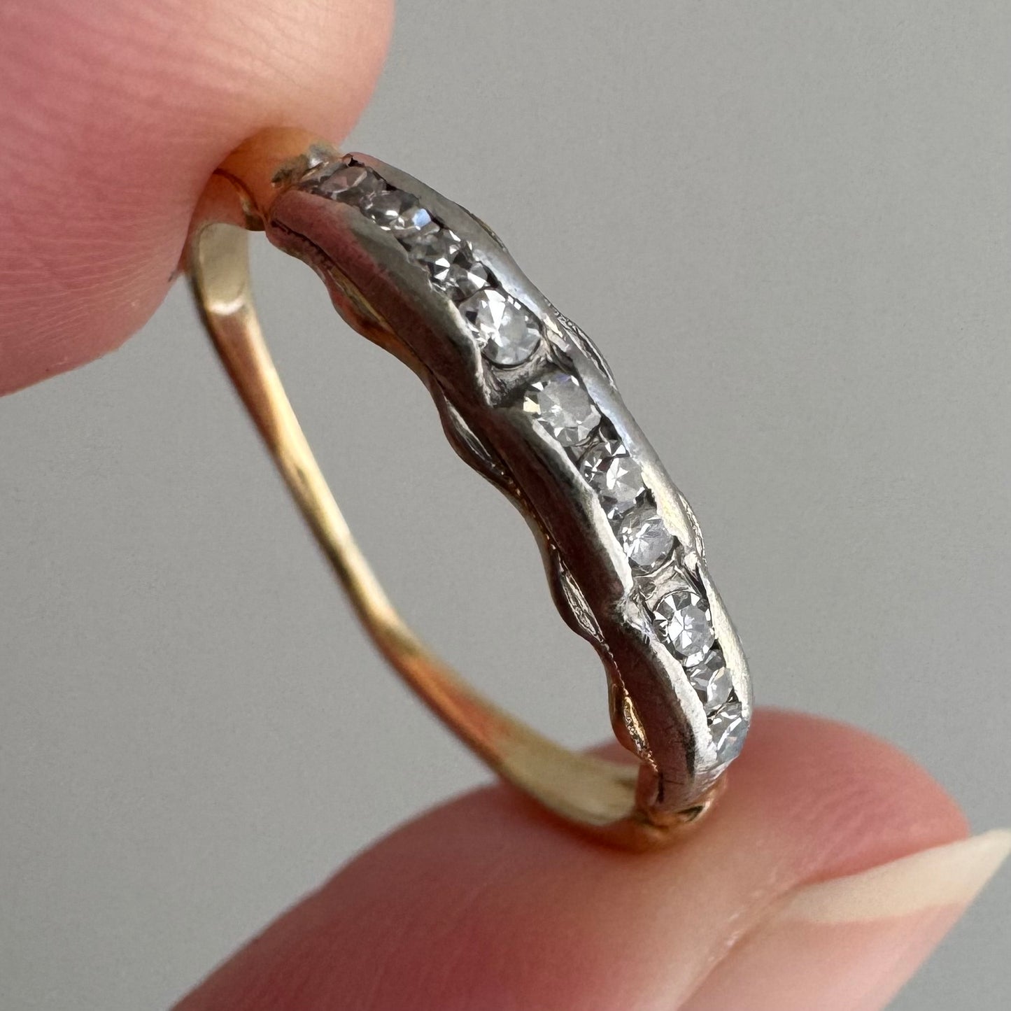 A N T I Q U E // it comes in waves / 14k yellow and white gold late art deco diamond band / size 4.5