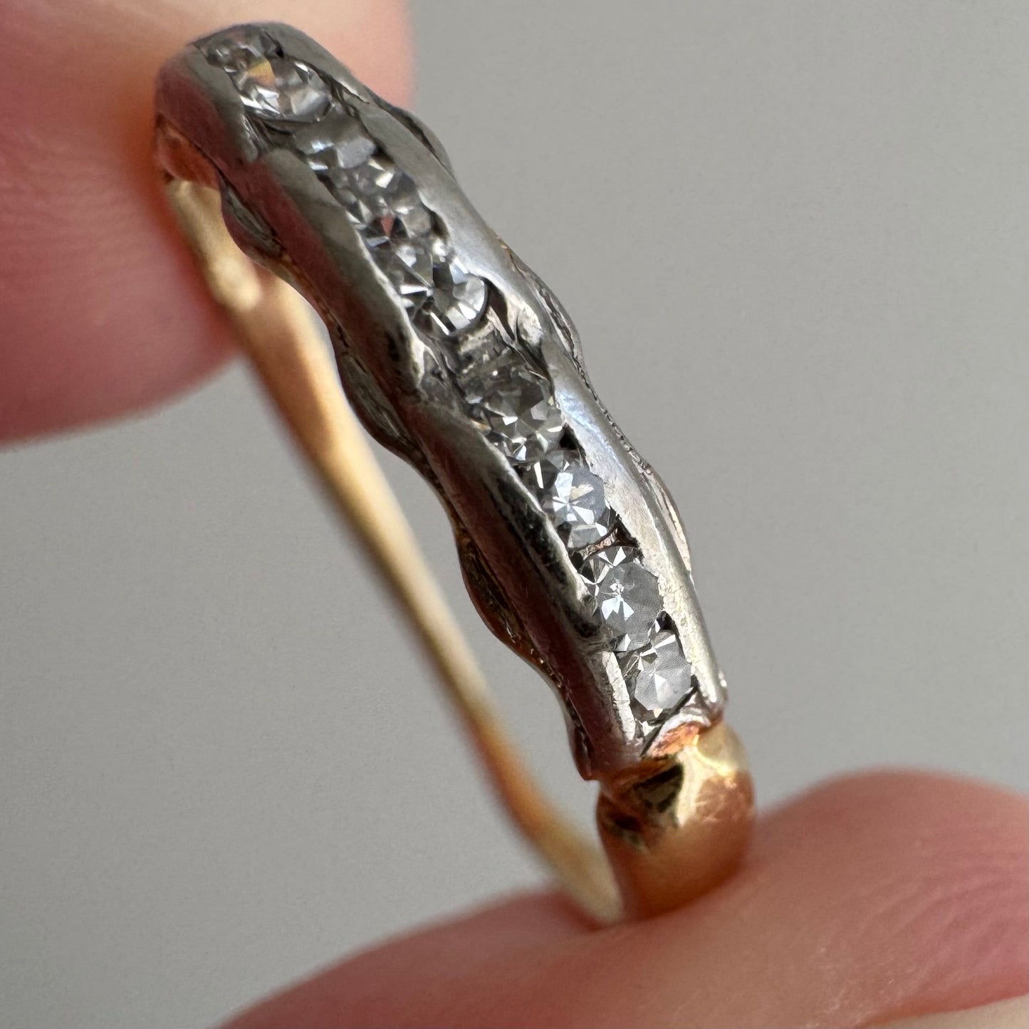 A N T I Q U E // it comes in waves / 14k yellow and white gold late art deco diamond band / size 4.5