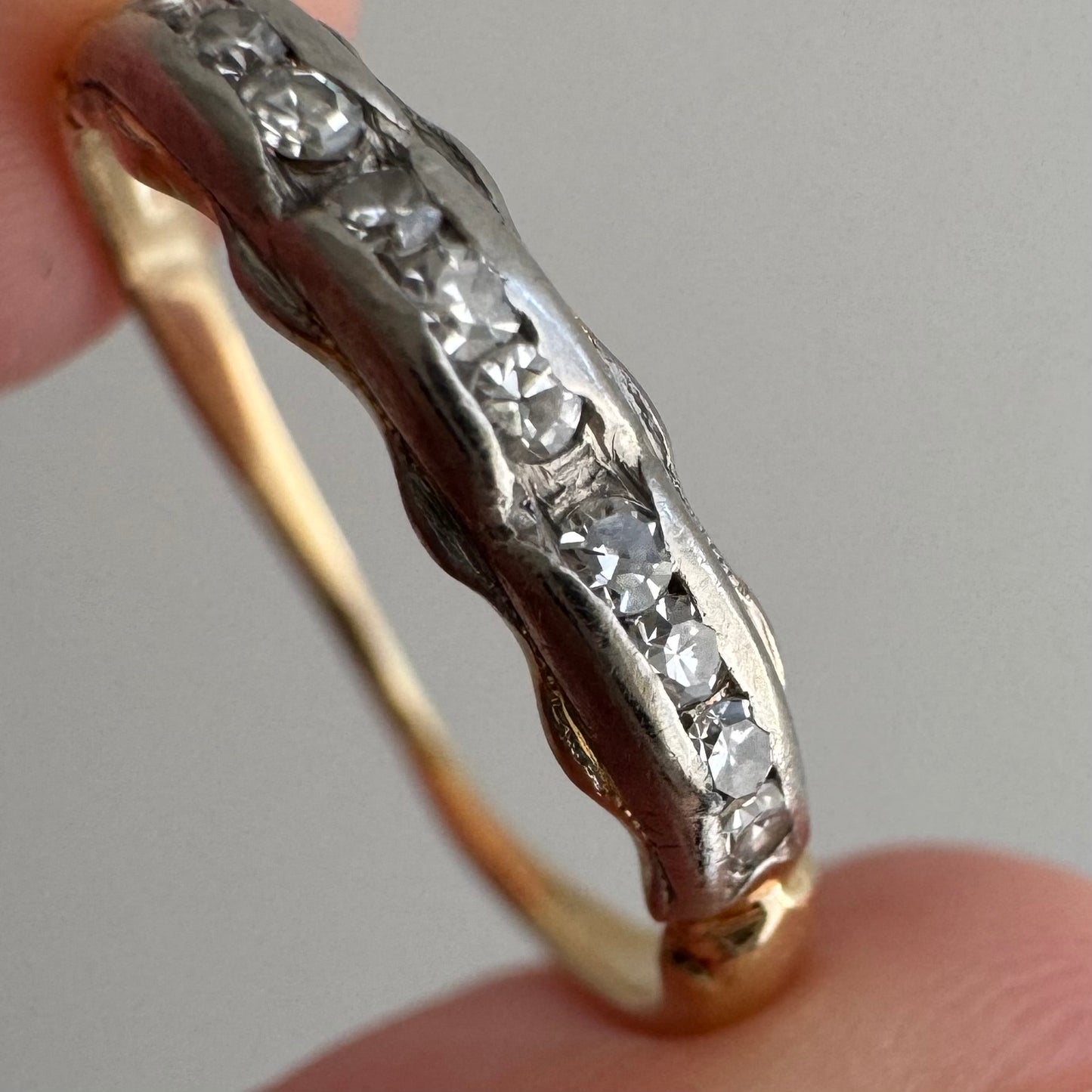 A N T I Q U E // it comes in waves / 14k yellow and white gold late art deco diamond band / size 4.5