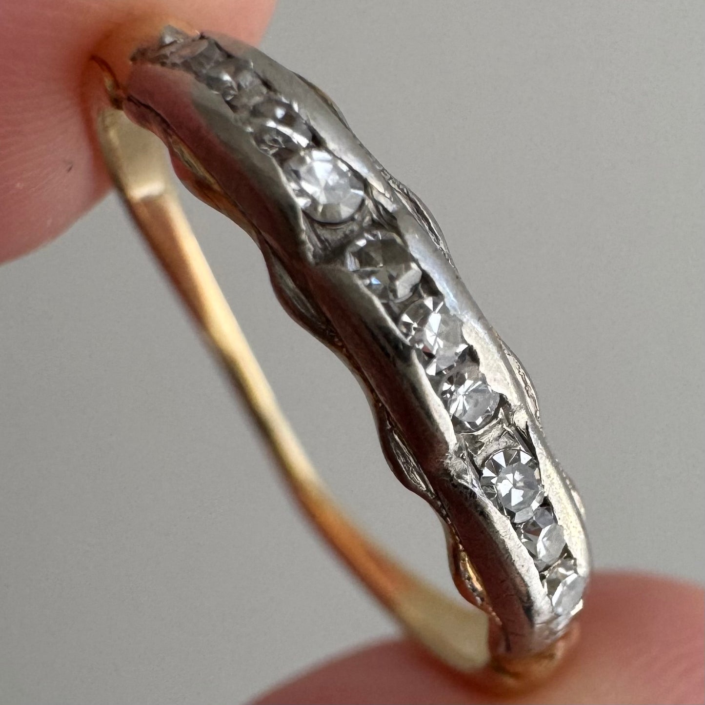 A N T I Q U E // it comes in waves / 14k yellow and white gold late art deco diamond band / size 4.5