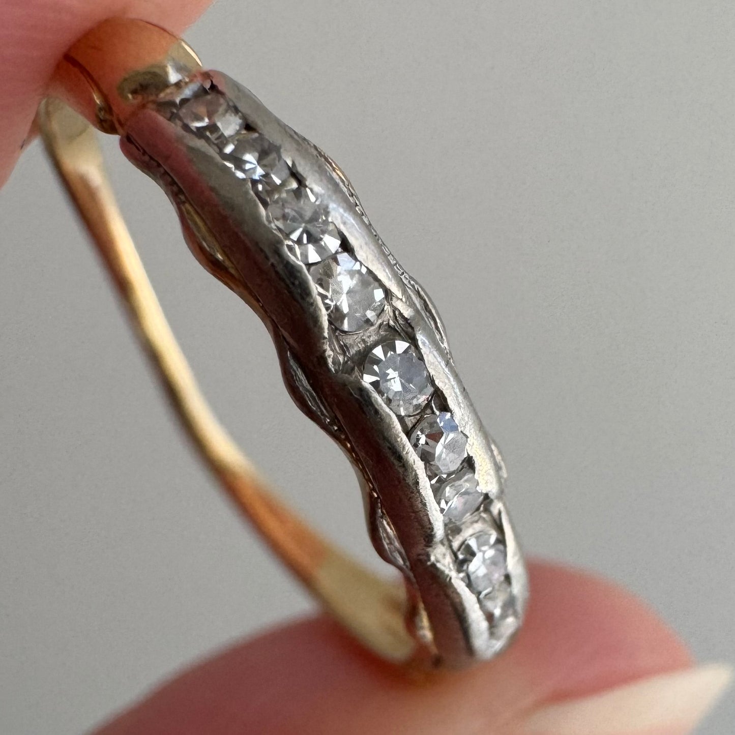 A N T I Q U E // it comes in waves / 14k yellow and white gold late art deco diamond band / size 4.5