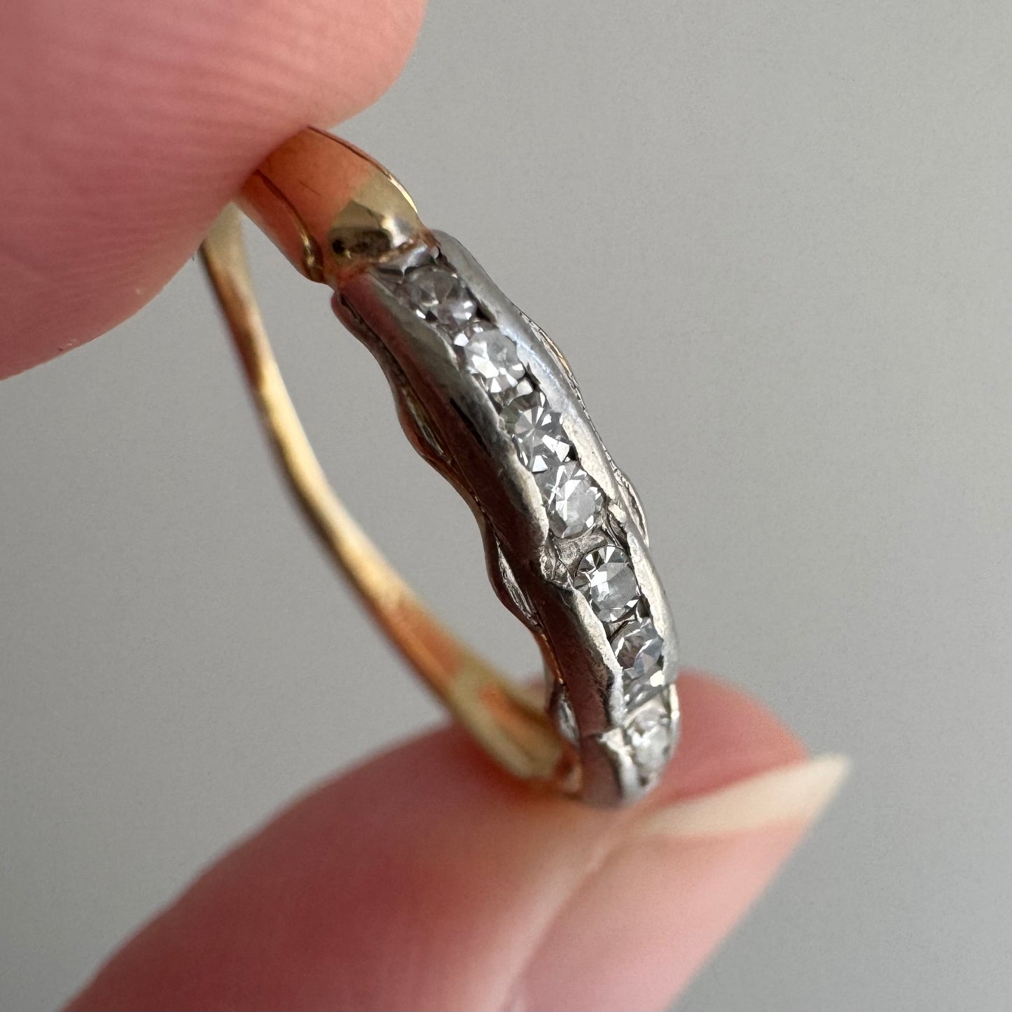 A N T I Q U E // it comes in waves / 14k yellow and white gold late art deco diamond band / size 4.5