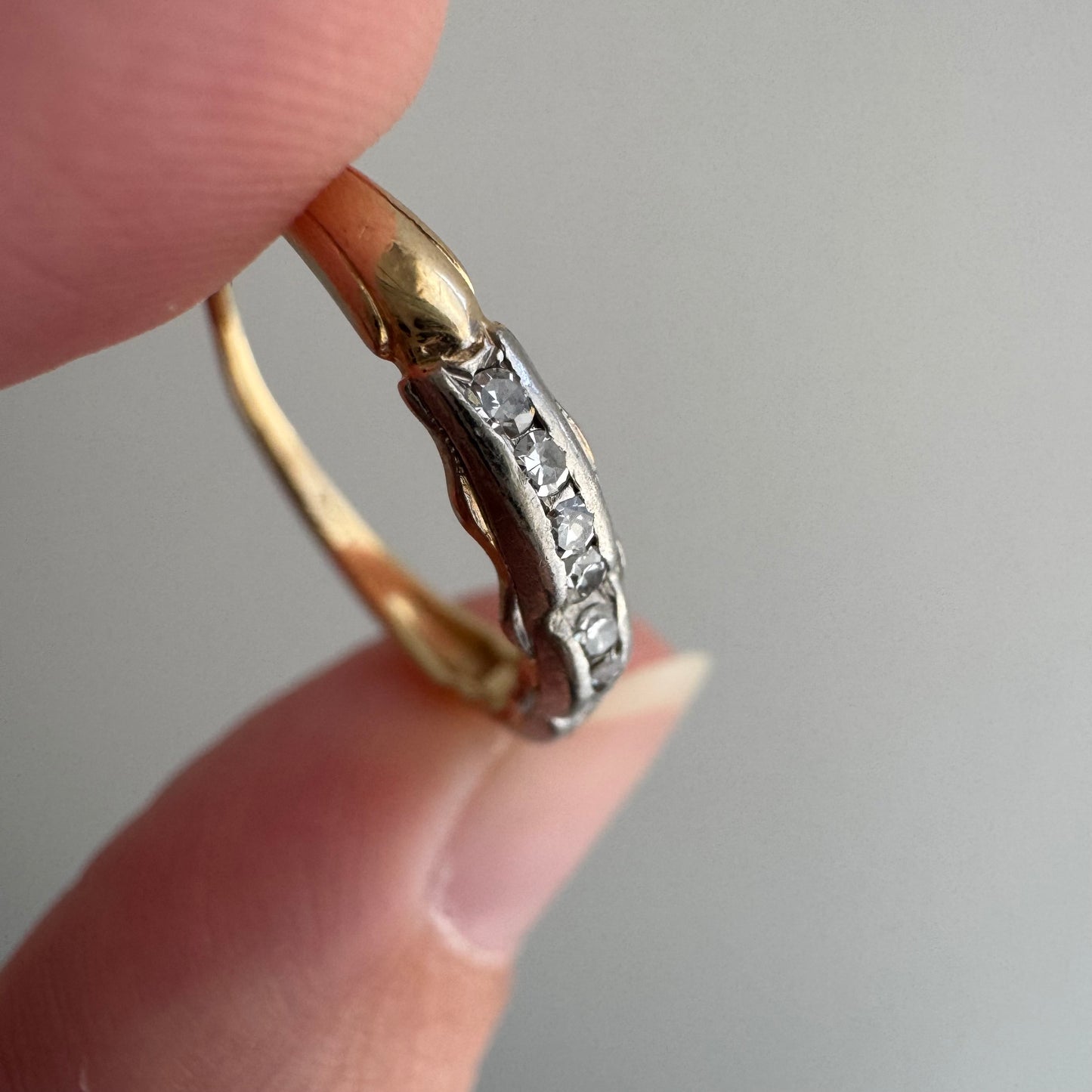 A N T I Q U E // it comes in waves / 14k yellow and white gold late art deco diamond band / size 4.5