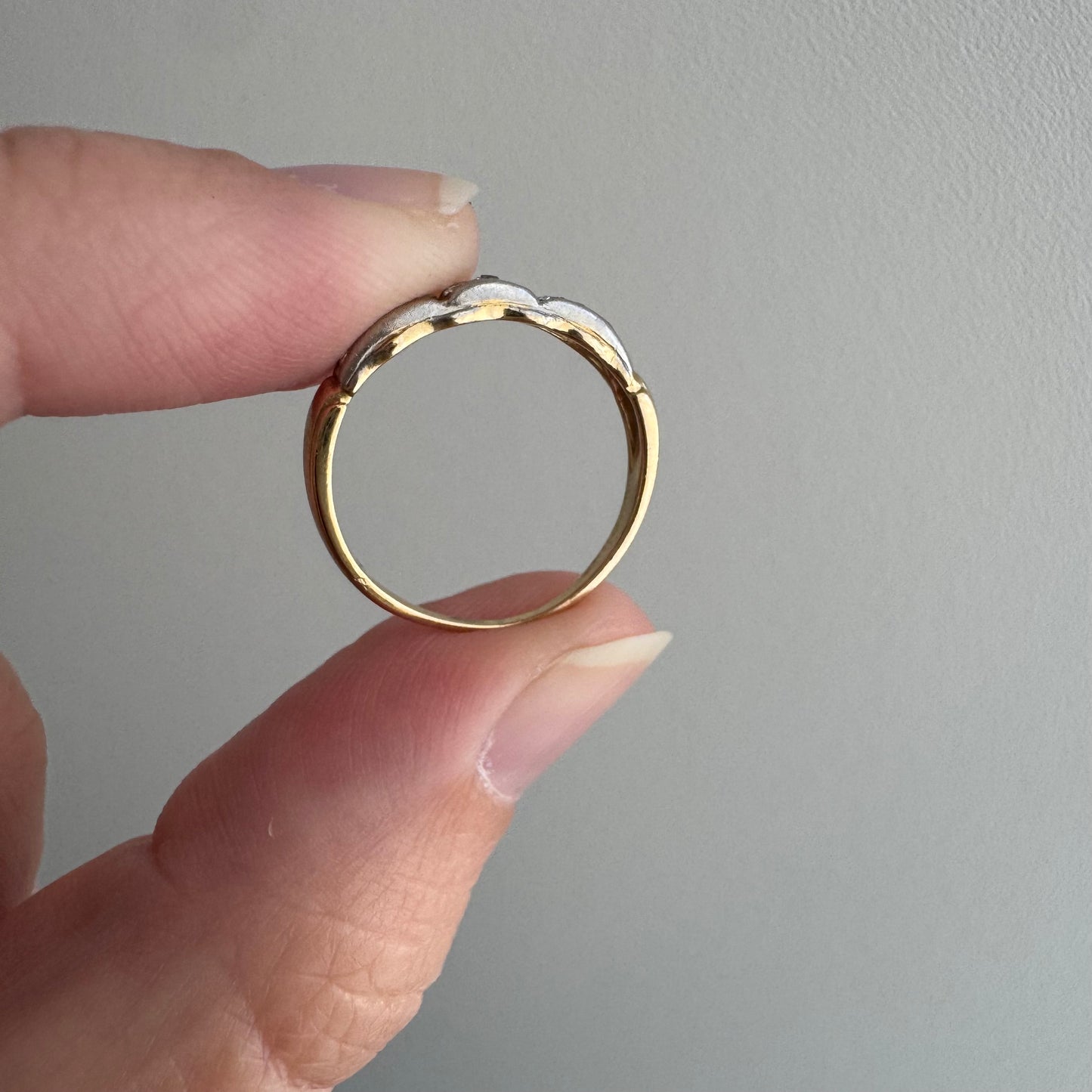 A N T I Q U E // it comes in waves / 14k yellow and white gold late art deco diamond band / size 4.5
