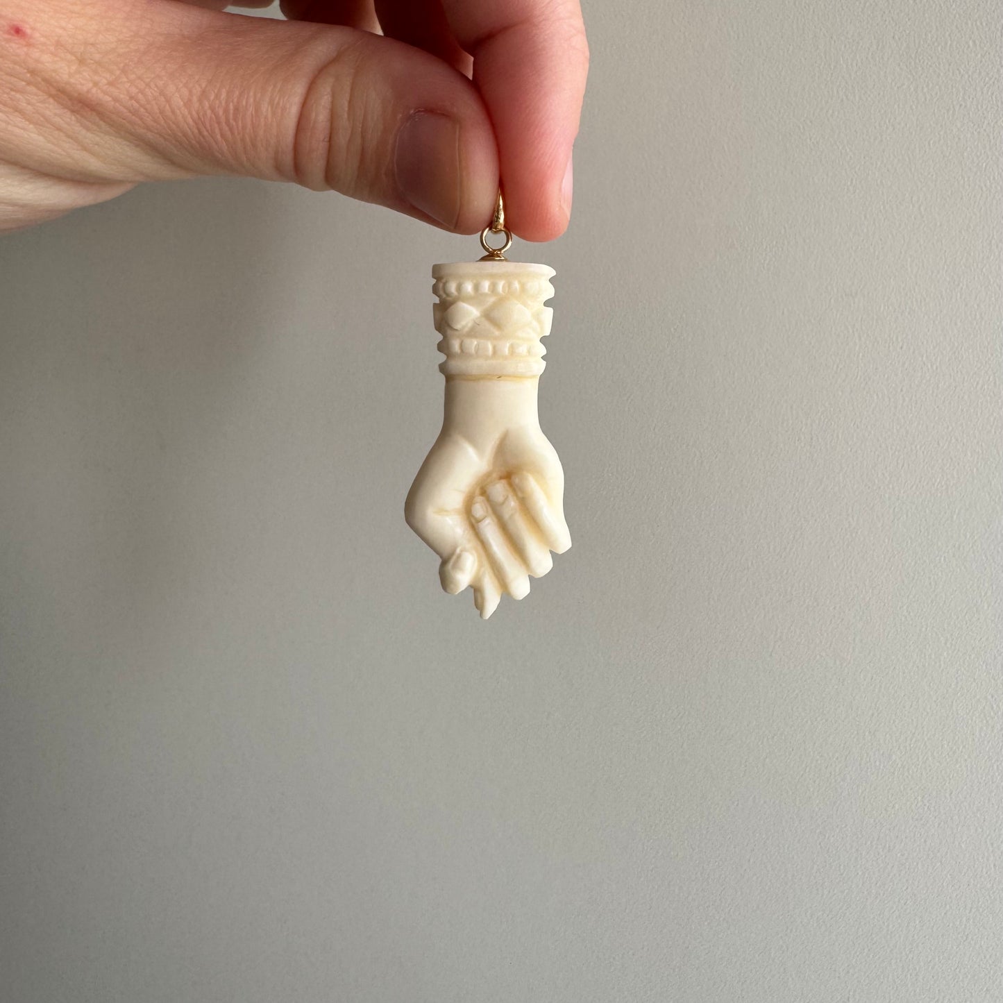 V I N T A G E // jumbo size figa / 14k and carved bone figa / a pendant