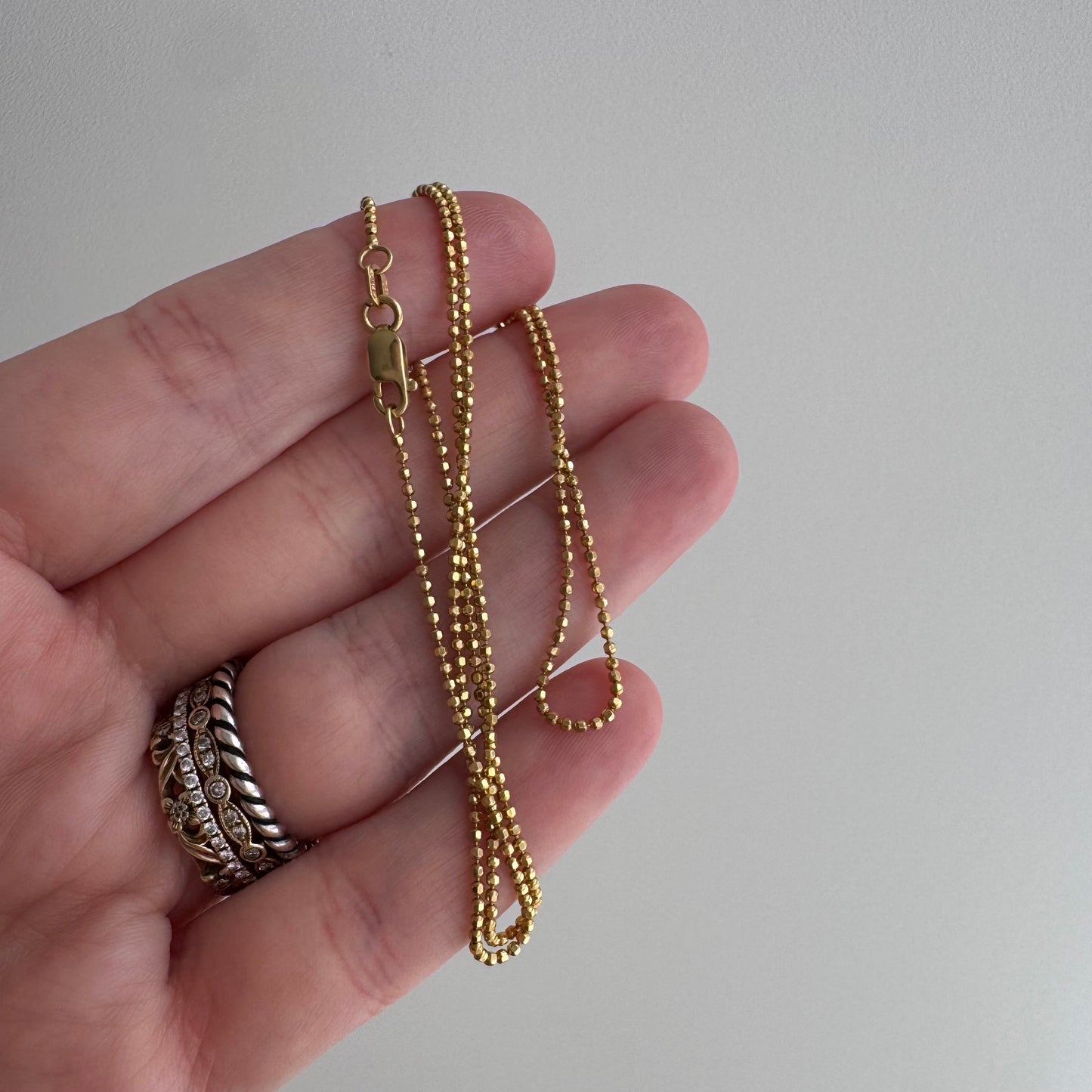 V I N T A G E // dainty beads / 14k yellow gold diamond cut ball bead necklace / 18", 2.6g