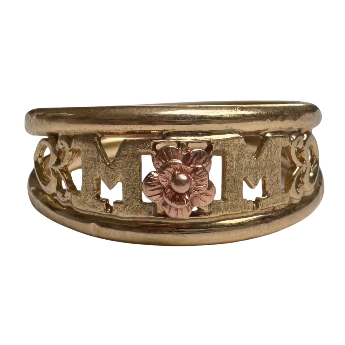 S E C O N D  S A L E // 10k bicolor MOM WOW tapered wide band / size 8