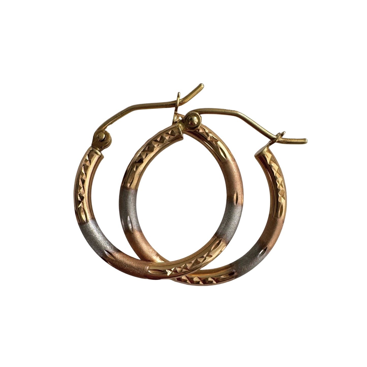 P R E - L O V E D // neapolitan hoops / 14k tricolor gold diamond cut round hoops / earrings